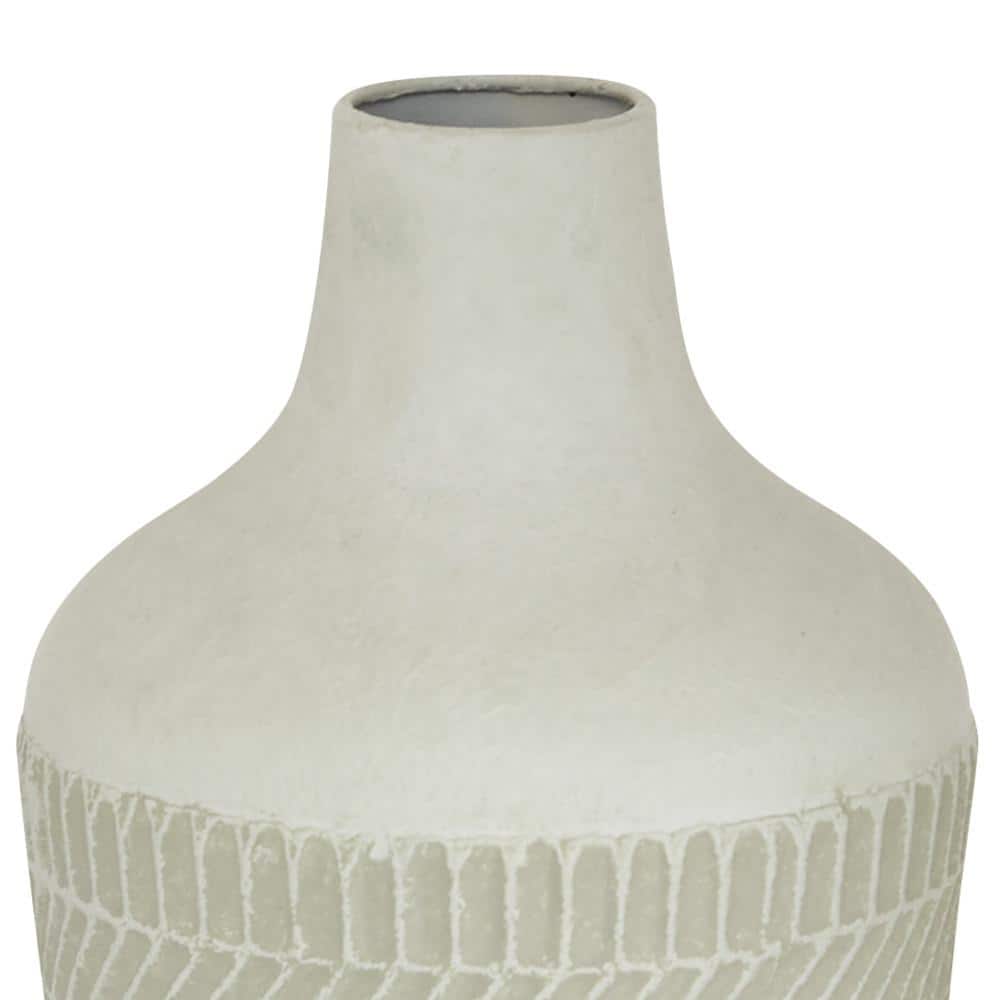 Eggshell White Textured Metal Decorative Table Vase
