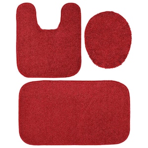 Gramercy Classic Red Solid Plush Rectangle 3-Piece Bath Rug Set