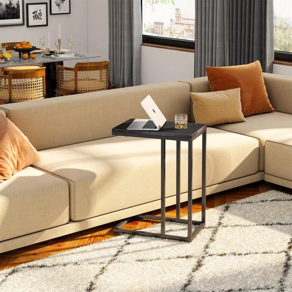 18.9 in. Black C-Shaped Wood End Table