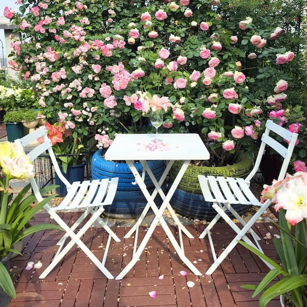 Runesay 3-Piece Metal Outdoor Bistro Set with Foldable Square Table and Chairs, White