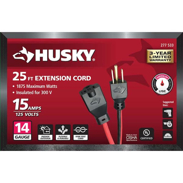 趣味 STANDART #12-30 Husky 25 ft. 14/3 Indoor/Outdoor Extension Cord, Red and Black HD