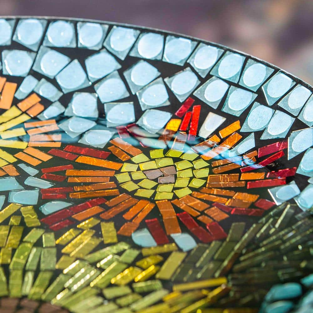 18" Mosaic Glass Bird Bath with Translucent and Metallic Finish