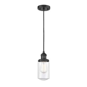 Dover 1-Light Matte Black Clear Shaded Pendant Light with Clear Glass Shade