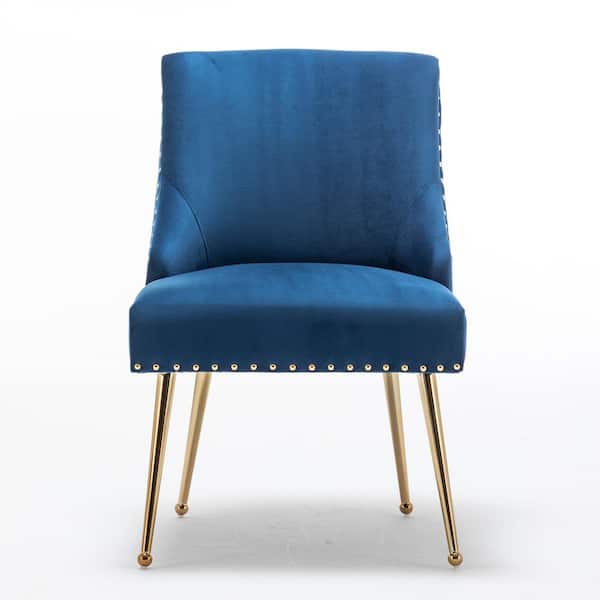 Z-joyee Navy Velvet Side Chair Dining Chair Comfortable Chair Mid Century Modern Mid-Back Chair (Set of 2)