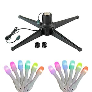 Black Metal Rotating Artificial Christmas Tree Stand with Twinkly App Controlled RGB Lights
