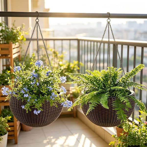 Brown Resin Hanging Basket, Hanging Planters for Indoor Outdoor Plants, Self Watering Hanging Pot w/Self Watering,2-Pack W3213P383079Q