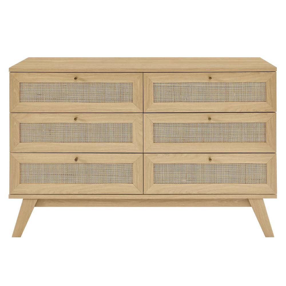 Soma 6-Drawer Double Dresser with Rattan Weave - Oak