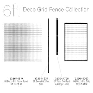 6 ft. H x 6 ft. W Deco Grid Black Steel Fence Panel