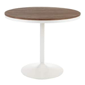 Dakota Round Industrial Dining Table in White Metal and Brown Wood