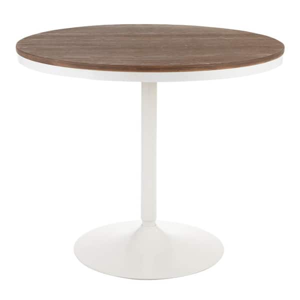 Lumisource Dakota Round Industrial Dining Table in White Metal and Brown Wood