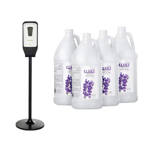 Alpine Industries 1200 ml. Automatic Wall Mount Sanitizer Dispenser with Floor Stand and Case of 1 Gal. Gel Sanitizer