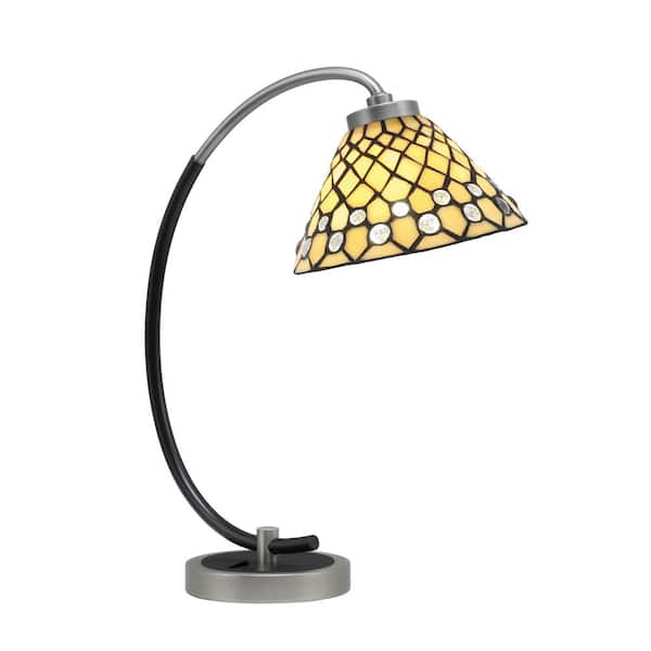 Unbranded Delgado 18.25 in. Graphite and Matte Black Accent Desk Lamp with Starlight Art Glass Shade