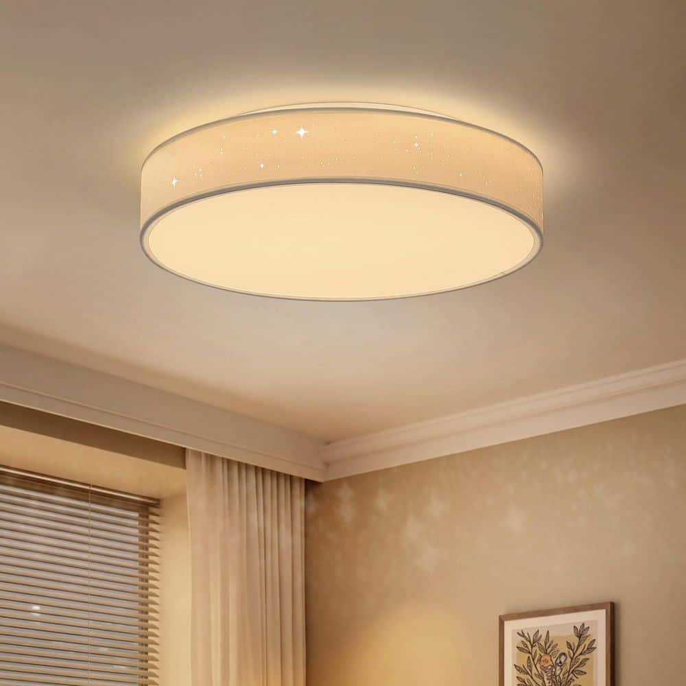 TOZING 15 in. Modern White Round Satin Integrated LED Flush Mount