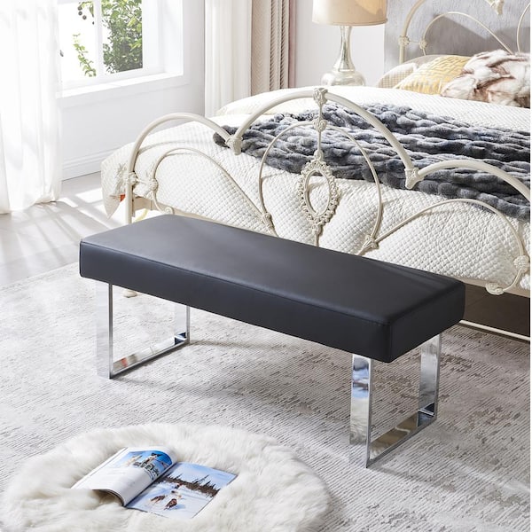 Modern 55.1 in. Black Entryway Dining Bench Backless with Metal Legs (Black)