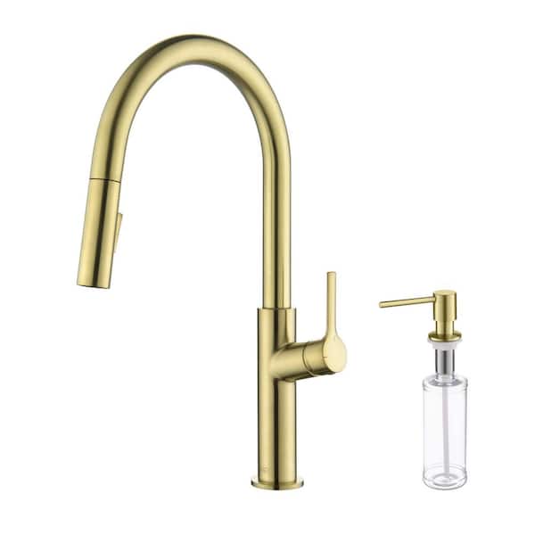 Fusion-T Single Handle Pull Down Kitchen Sink Faucet with Soap Dispenser-Brushed Gold