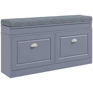 Gray Modern Shoe Storage Bench for Entryway, Storage Organizer with Cushion, 2-Drawers, Adjustable Shelf, Holds 8-Pairs