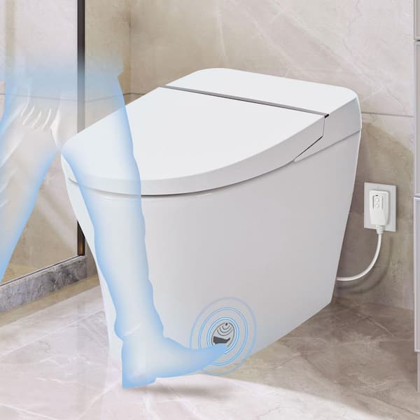 Elongated Smart Toilet 1/1.28 GPF in White with Heated Seat, Foot Sensor Flush, Auto Flush and Night Light