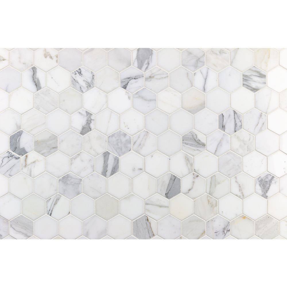 Hexagon White and Gray Marble Mosaic Tile Sheet