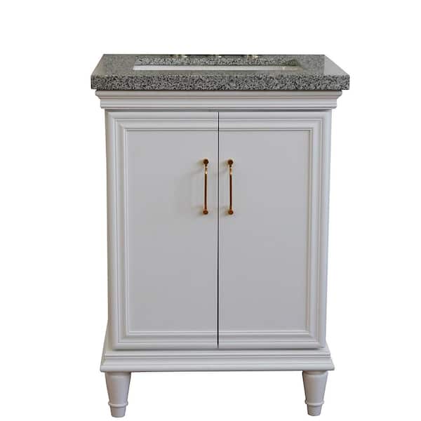 Bellaterra Home 25 in. W x 22 in. D Single Bath Vanity in White with Granite Vanity Top in Gray with White Rectangle Basin