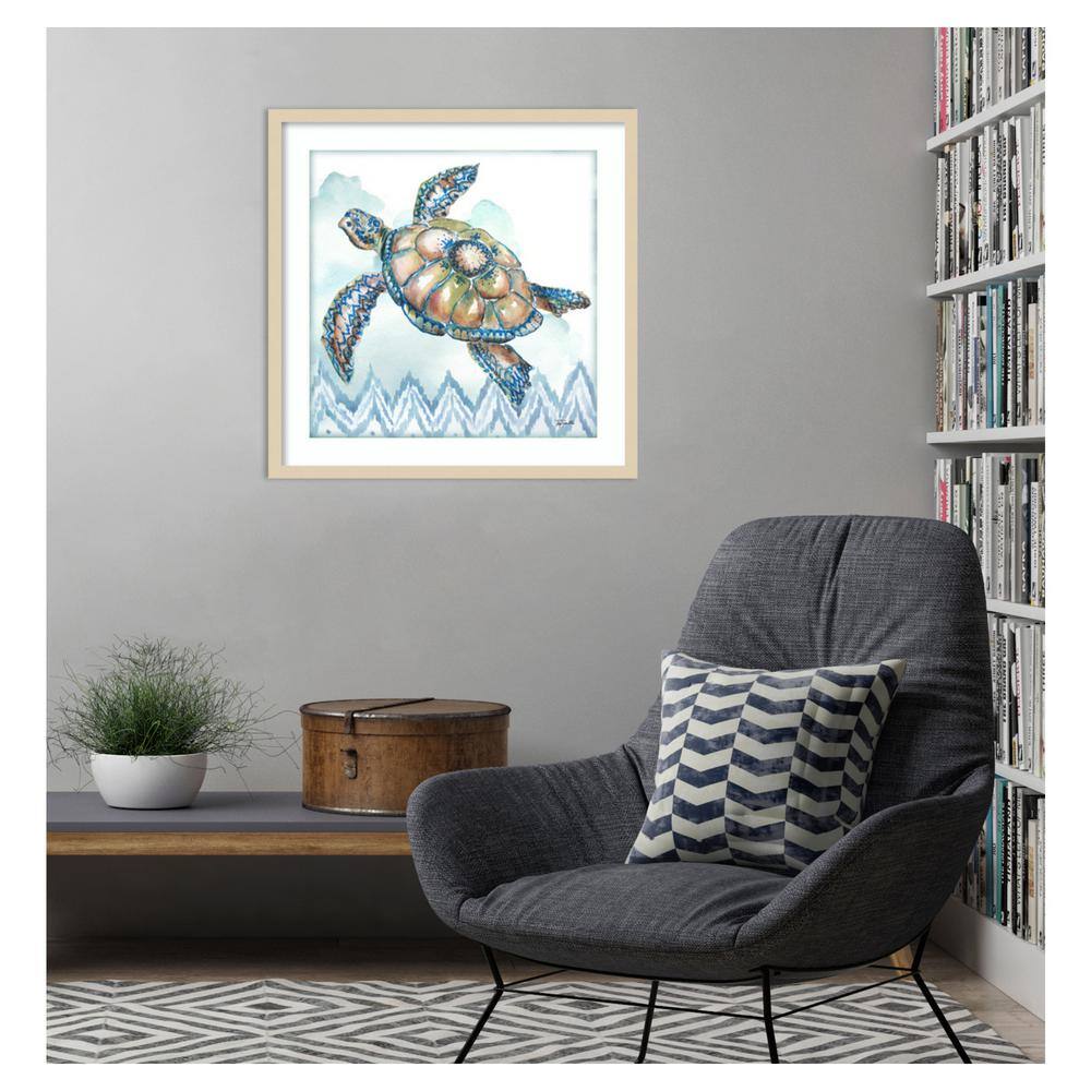 Boho Shells I Sea Turtle 25" Brown Wood Framed Wall Art