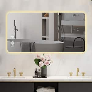 23.6 in. W x 39.5 in. H Silver Rectangular Frameless Wall Bathroom Vanity Mirror in Glass with LED