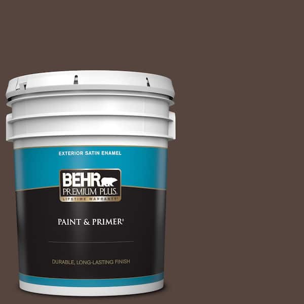 BEHR PREMIUM PLUS 5 gal. #PPF-51 Dark Walnut Satin Enamel Exterior Paint & Primer