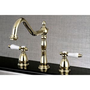 Victorian Porcelain 2-Handle Standard Kitchen Faucet in Polished Brass