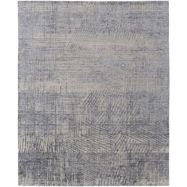 HomeRoots 5 ft. x 8 ft. Gray, Ivory, Blue Abstract Area Rug