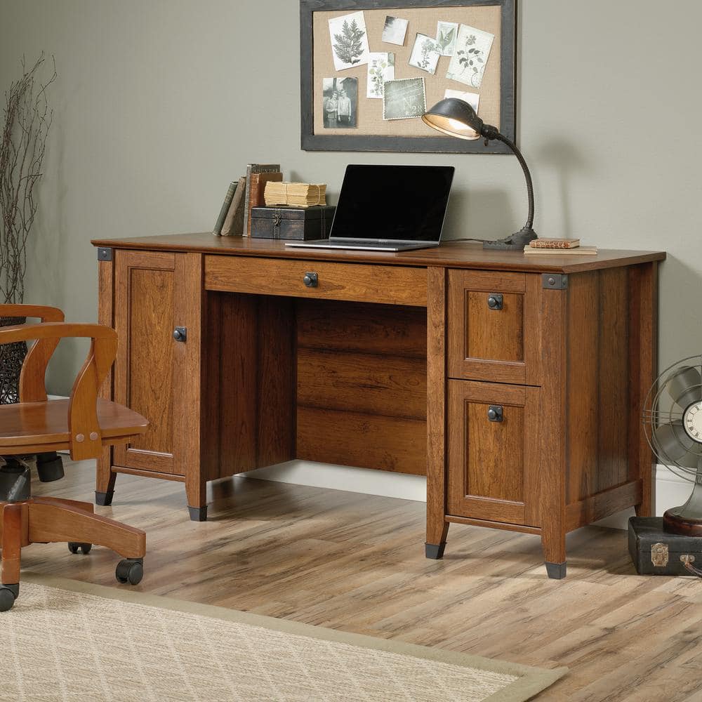 Rustic Washington Cherry Executive Workstation with Filing Cabinet