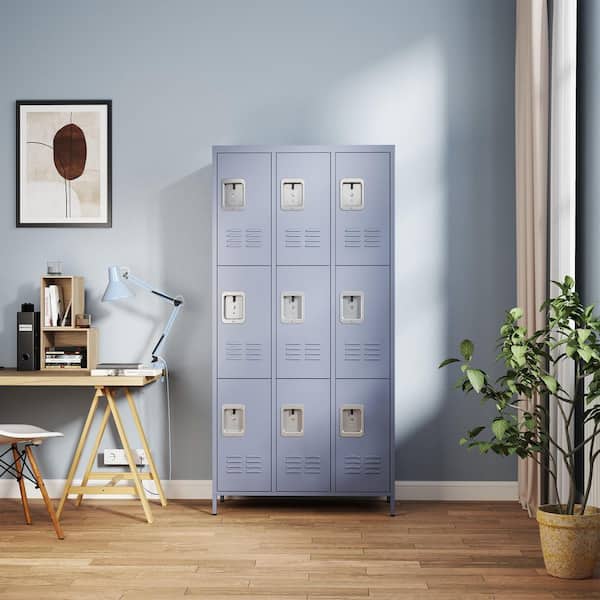 cadeninc 72 in. H 3-Tier Metal Lockers in Gray with 9-Door and