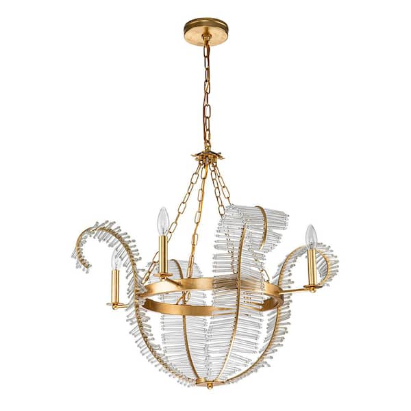 4 Light Gold French Empire Crystal Chandelier Modern Luxury Decorative Leaf Pendant Lighting Fixture for Kitchen Island