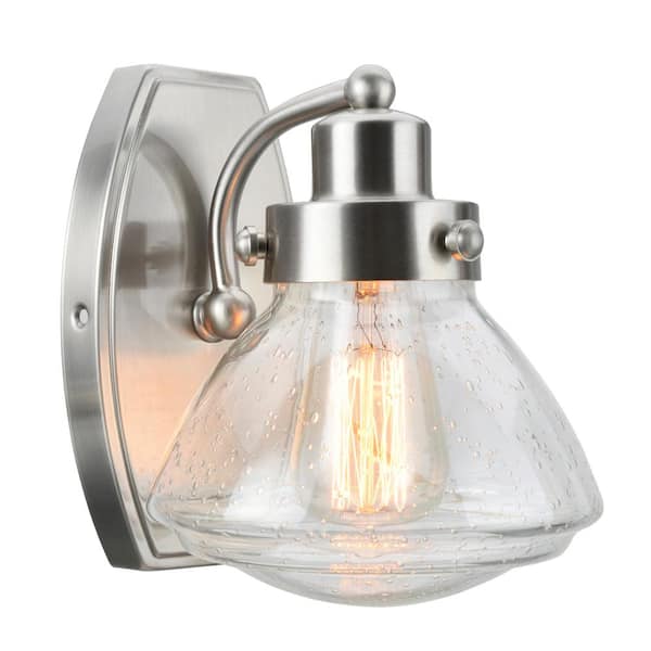 Aspen Creative Corporation 1-Light Satin Nickel Vanity Light with Clear Seedy Glass Shade