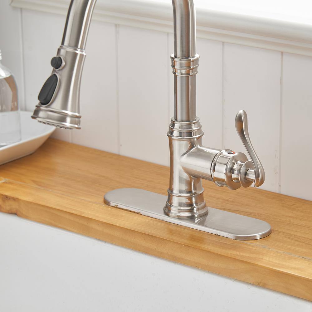 Brushed Nickel High-Arc Kitchen Faucet with Pull-Out Spray