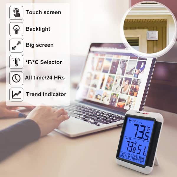 ThermoPro TP55 2 Pieces Digital Hygrometer Indoor Thermometer Humidity  Gauge with Large Touchscreen and Backlight Temperature Humidity Monitor