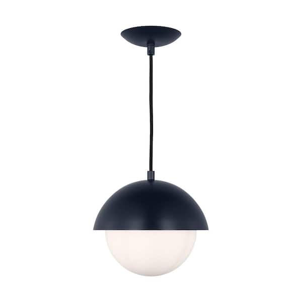 SCOTT LIVING Hyde 1-light Navy Small Statement Pendant Light with Opal Glass Shade