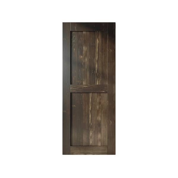 HOMACER 38 in. x 84 in. H-Frame Ebony Solid Natural Pine Wood Panel Interior Sliding Barn Door Slab with Frame