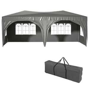 10 ft. x 20 ft. Pop Up Canopy Outdoor Portable Party Folding Tent with 6-Removable Sidewalls, Carry Bag in Grey