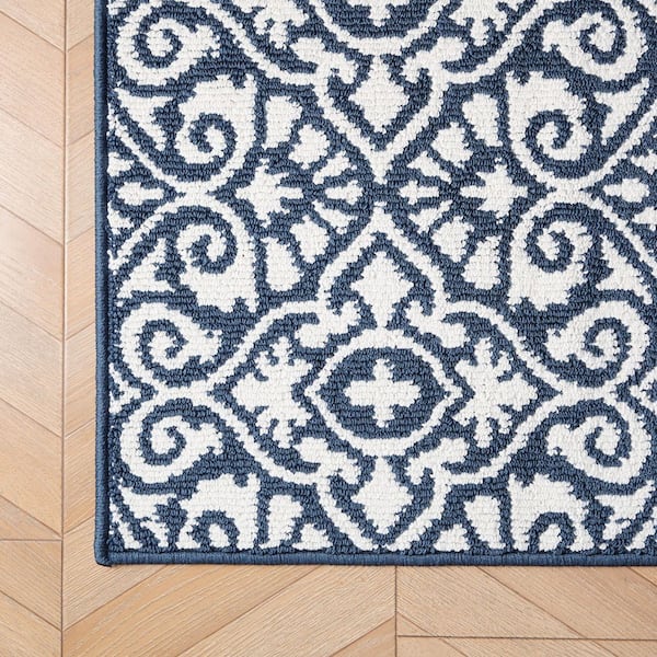 Feya 2-Tone Dusty Navy/Ivory 2 ft. x 6 ft. Tufted Persian Polypropylene Runner Rug