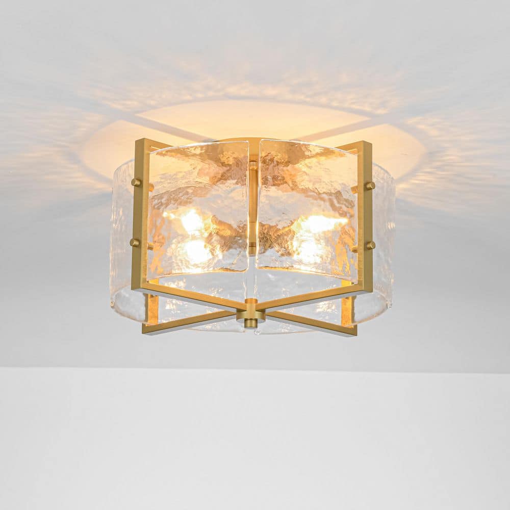 Vertex 16.5 in. 4-Light Modern Drum Satin Brass Semi-Flush Mount with Handcrafted Water Ripple Shade price history on PriceWatchPro