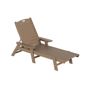 Harlo Weathered Wood HDPE All Weather Fade Proof Plastic Reclining Adjustable Back Outdoor Patio Chaise Lounge Armchair