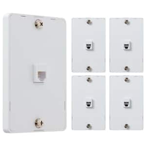 White 1-Gang Telephone Data Jack for Phones Mounted on a Wall, 6P4C, for RJ11 Connection, Single Port (5-Pack)