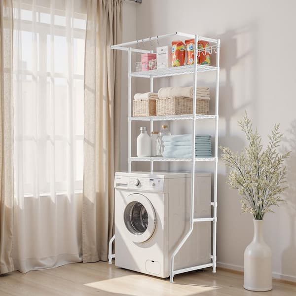 Storage Shelf above Washer and Dryer, Single Row, Adjustable Space Optimizer, Laundry Room Rack with 3-Levels, White