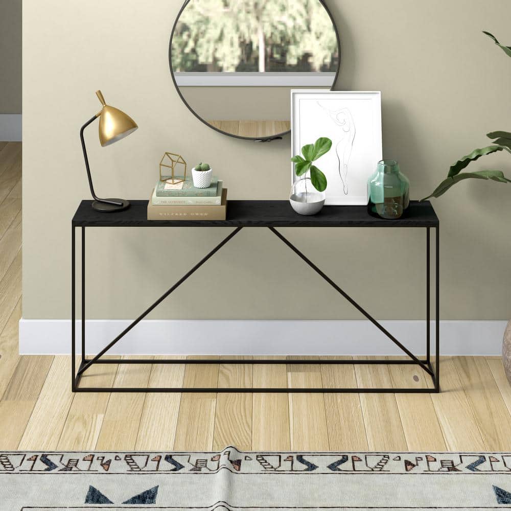 Nia 64" Blackened Bronze and Black Grain Hallway Table