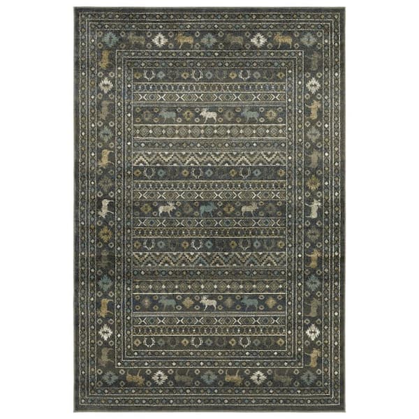 10 ft. x 13 ft. Blue, Gold Tribal Washable Area Rug