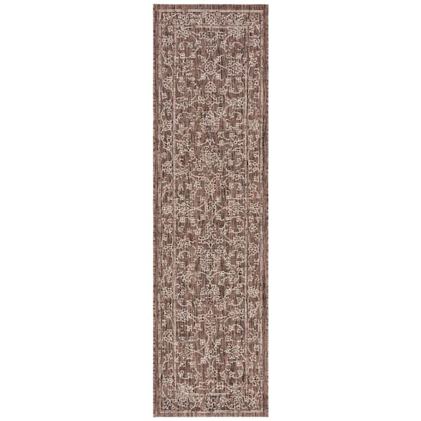 SAFAVIEH Courtyard Brown/Ivory 2 ft. x 8 ft. Border Indoor/Outdoor Patio  Runner Rug