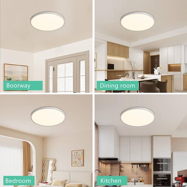 4-Pack 16 in. Modern White Dimmable Flush Mount LED Ceiling Light Fixture for Kitchen Bedroom Hallway