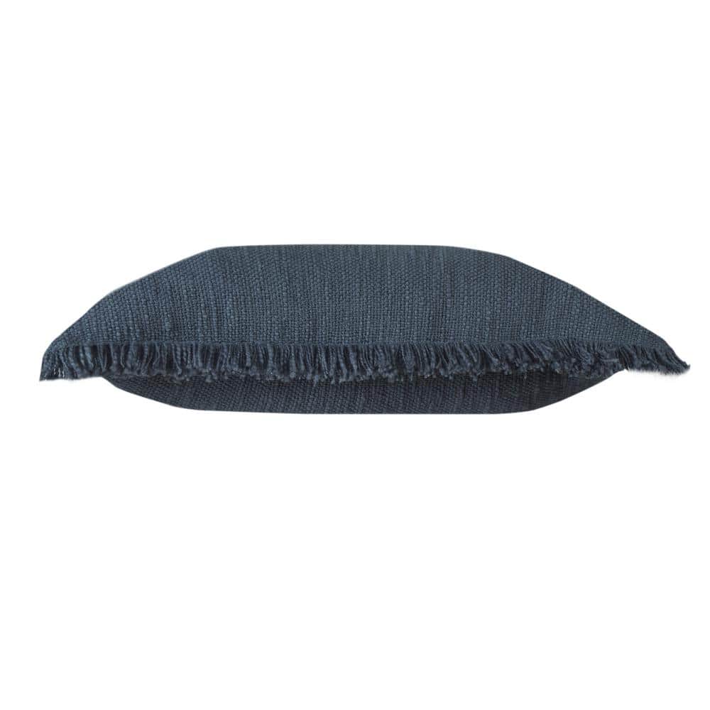 Coastal Navy Blue Textured Cotton 20" Throw Pillow with Fringe
