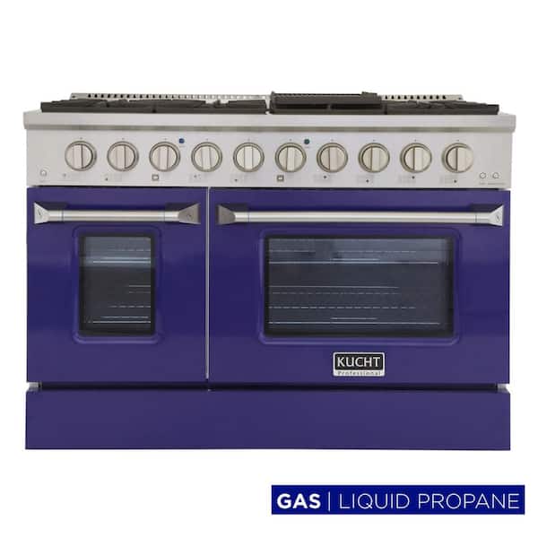 Pro-Style 48 in. 6.7 cu. ft. Double Oven Liquid Propane Range with 8 Burners in Stainless Steel and Blue Oven Doors