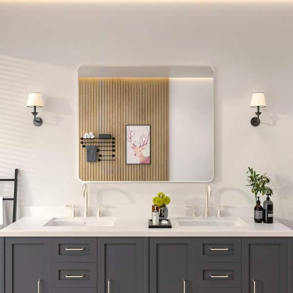 niveal 42 in. W x 36 in. H Rectangular Framed Wall Bathroom Vanity Mirror in Brushed Nickel