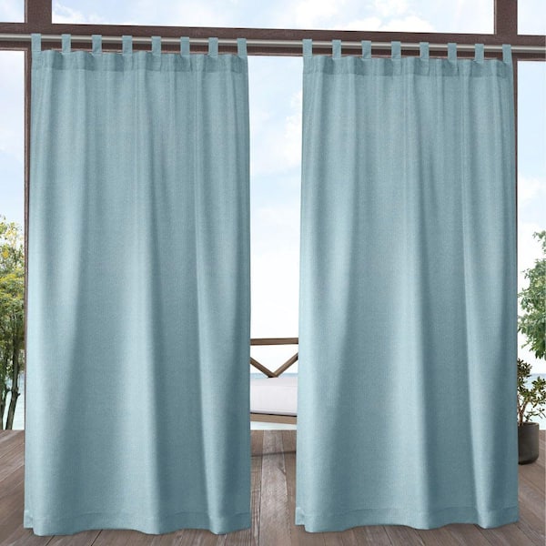 EXCLUSIVE HOME Biscayne Pool Blue Solid Light Filtering Hook-and-Loop Tab Indoor/Outdoor Curtain, 54 in. W x 120 in. L (Set of 2)
